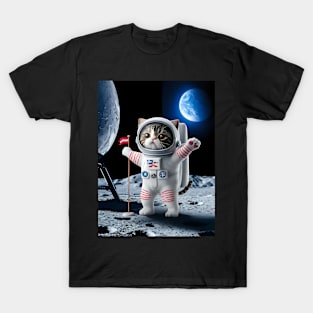 Astronaut cat moon landing T-Shirt